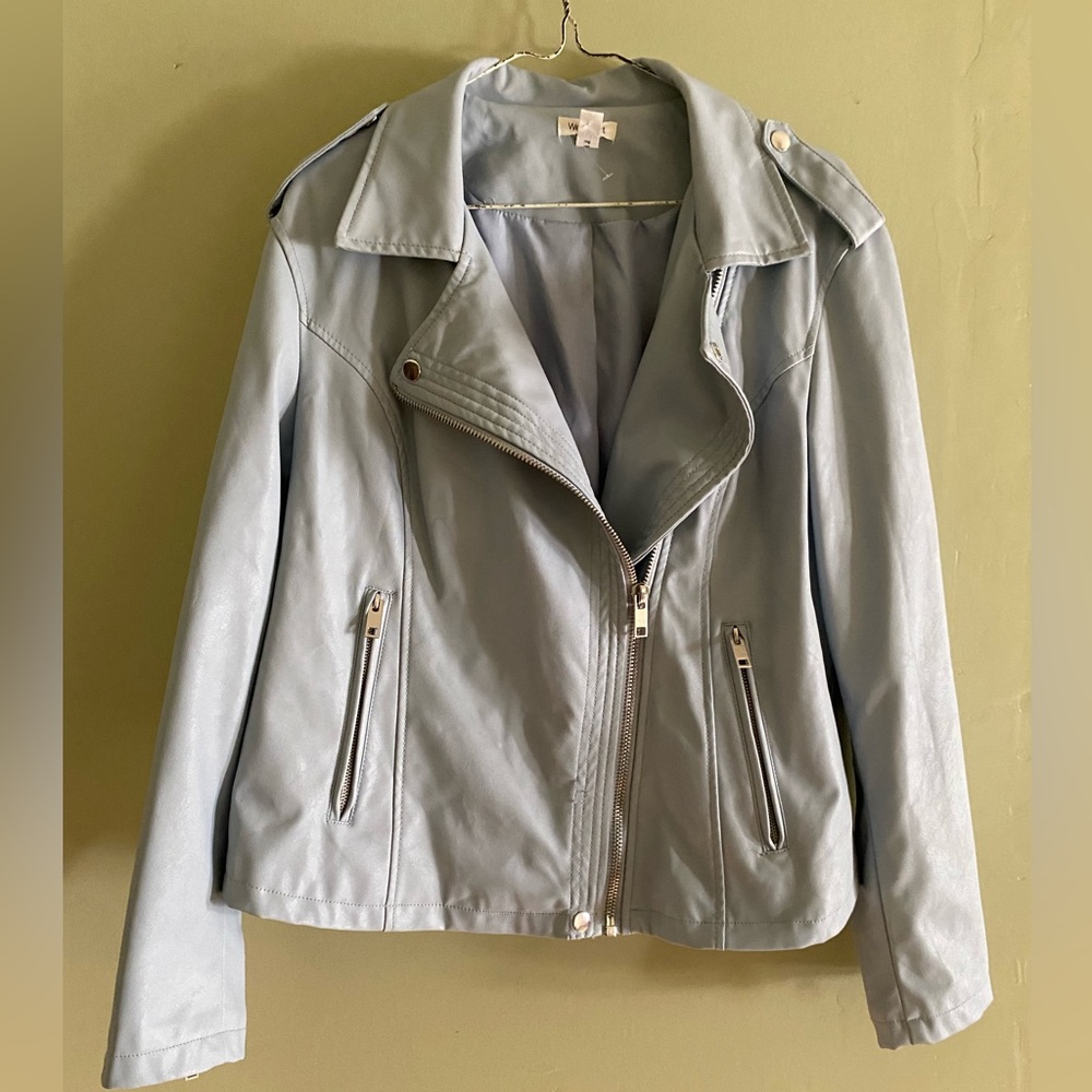 Westport light blue faux leather moto jacket